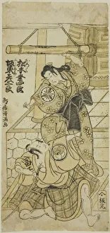 The Actors Matsumoto Koshiro III as Oroku and Bando Hikosaburo II as Fujitaro in the play... 1767. Creator: Torii Kiyomitsu