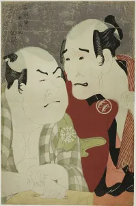 The actors Nakajima Wadaemon (R) as Bodara Chozaemon and Nakamura Konozo (L)... 1794. Creator: Toshusai Sharaku