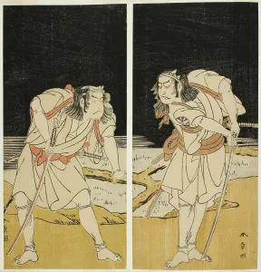 Katana Prints: The Actors Nakamura Nakazo I as Omi no Kotoda (right)