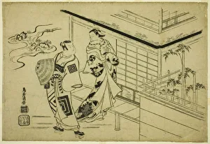 The Actors Nakamura Takesaburo I as Kewaizaka no Shosho and Ichikawa Danjuro II as Soga no... 1715. Creator: Torii Kiyomasu I