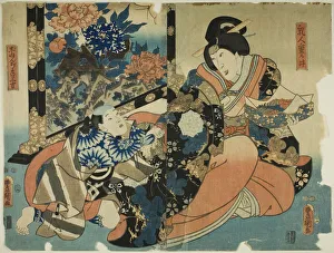 The actors Nakamura Tomijuro II as the wet nurse Shigenoi and Ichimura Uzaemon XIII as Jin... 1854. Creator: Utagawa Kunisada