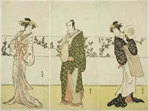 The Actors Osagawa Tsuneyo II (right), Ichikawa Monnosuke II (center), and Segawa... c
