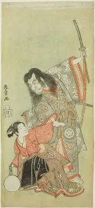 The Actors Sawamura Sojuro II as the priest Shunkan and Azuma Tozo II as Oyasu in the... c. 1768. Creator: Shunsho