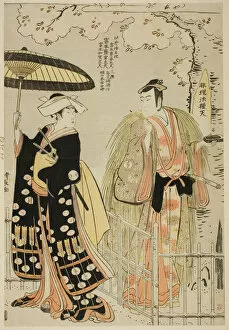 The Actors Sawamura Sojuro III as Kusunoki Masatsura and Arashi Murajiro as Ben no Naishi, ... 1786