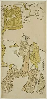 The Actors Segawa Kikunojo II, Ichikawa Komazo II, and Arashi Otohachi I in the play 'Fude... 1768