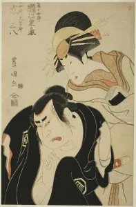 Toyokuni Utagawa Prints: The actors Segawa Kikunojo III as the courtesan Kojoro of the Mikuniya and Arashi Sanpachi