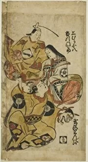 Hand Coloured Woodblock Print Gallery: The Actors Tamazawa Rinya, Uemura Kohachi, and Ichikawa Monnosuke, c. 1715