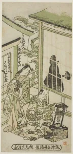 Kiyonobu Torii Prints: The Actors Utagawa Shirogoro as Ukishima Daihachi and Sanogawa Senzo as Senju no Mae, c