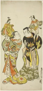 Tori Kiyomasu Ii Prints: The Actors Yamashita Kinsaku I and Hayakawa Hatsuse as puppeteers in the play Diary Kept