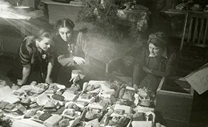 Actresses of the Moscow Art Theatre preparing presents for the Red Army, USSR, 1943
