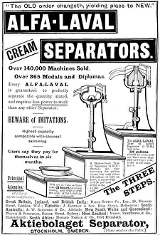 Equipment Prints: Advertisement for Alfa-Laval Cream Separators, 1898. Creator: Unknown