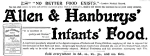 Dietary Supplement Prints: Advertisement for Allen & Hanbury's Infants Food