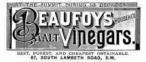 Vinegar Prints: Advertisement for Beaufoys Household Malt Vinegars, 1890. Creator: Unknown