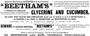 Make Up Prints: Advertisement for 'Beetham's' Glycerine and Cucumber, 1890. Creator: Unknown