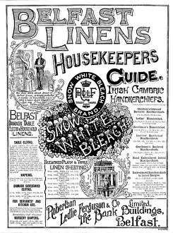 Linen Prints: Advertisement for Belfast Linens, 1890. Creator: Unknown