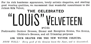 Draper Prints: Advertisement for the Celebrated 'Louis' Velveteen, 1890. Creator: Unknown
