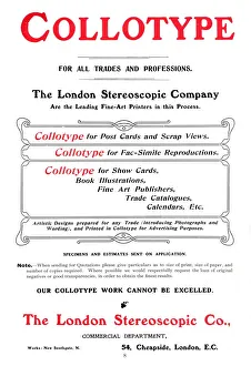 Penrose Prints: An advert for the Collotype process offered by The London Stereoscopic Company, 1903