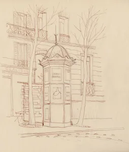 Lottery Prints: Advertising column, Paris, France, 1951. Creator: Shirley Markham