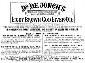 Advertisement for Dr. de Jongh's Light-Brown Cod Liver Oil, 1890. Creator: Unknown