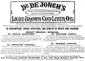 Snake Oil Prints: Advertisement for Dr. De Jongh's Light-Brown Cod Liver Oil, 1890. Creator: Unknown