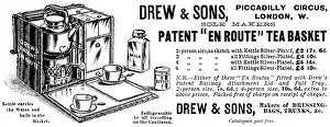 Camping Prints: Advertisement for Drew & Sons Patent 'En Route' Tea Basket, 1895