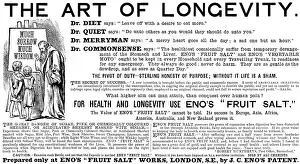 Snake Oil Prints: Advertisement for Eno's 'Fruit Salt', 1890. Creator: Unknown