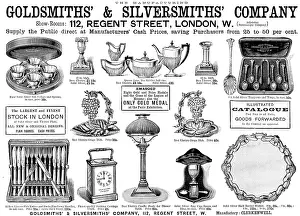 Tongs Prints: Advertisement for Goldsmiths & Silversmiths Company, 1890. Creator: Unknown