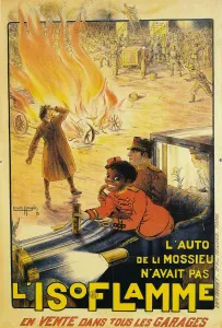 Advertisement for Isoflamme fire extinguishers, 1913. Artist: Louis Houpin Advertisement for Isoflamme fire extinguishers, 1913. Artist: Louis Houpin
