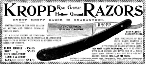 Grooming Prints: Advertisement for Kropp Razors, 1895. Creator: Unknown