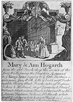 Drapers Shop Gallery: Advertisement for Mary and Ann Hogarths drapers shop, early-mid 18th century, (1901)