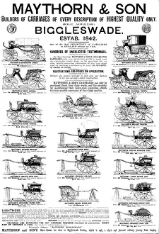 Carriages Prints: Advertisement for Maythorn & Son, carriages, 1895. Creator: Unknown
