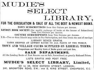 Charles Edward Prints: Advertisement for Mudie's Select Library, 1890. Creator: Unknown