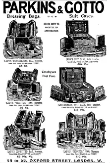 Brush Prints: Advertisement for Parkins & Gotto, Dressing Bags and Suit Cases, 1895. Creator: Unknown