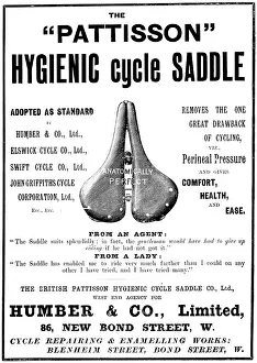 Bike Prints: Advertisement for the 'Pattisson' Hygienic cycle saddle, 1898. Creator: Unknown