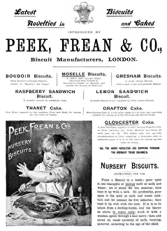 Advertisement for Peek, Freak & Co. biscuit manufacturers, 1895. Creator: Unknown