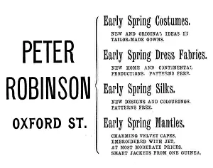 Dressmaker Prints: Advertisement for Peter Robinson, 1895. Creator: Unknown