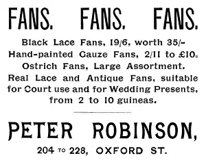 Peter Robinson Limited Prints: Advertisement for Peter Robinson fans, 1895. Creator: Unknown