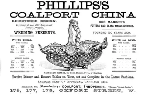Plant Pot Prints: Advertisement for Phillips's Coalport China, 1890. Creator: Unknown
