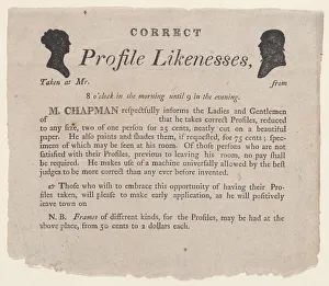 Advertisement for profile likenesses by Moses Chapman, 1803-21. 1803-21. Creator: Anon
