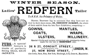 By Royal Appointment Prints: Advertisement for Redfern Ladies Tailor, 1890. Creator: Unknown