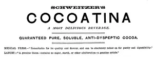 Hot Chocolate Prints: Advertisement for Schweitzer's Cocoatina, 1890. Creator: Unknown