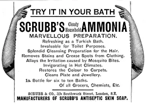 Advertisement for Scrubb's (Cloudy Household) Ammonia, 1895. Creator: Unknown.<br> Advertisement for Scrubb's (Cloudy Household) Ammonia, 1895. Creator: Unknown