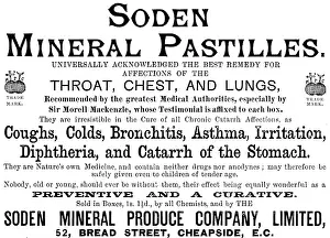 Preventive Medicine Prints: Advertisement for SODEN Mineral Pastilles, 1890. Creator: Unknown