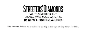 Gemstones Prints: Advertisement for Streeters Diamonds, 1890. Creator: Unknown