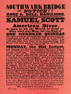 Typeface Gallery: Advertisement for stunt shows by Samuel Scott, 1840, (1948). Creator: Unknown