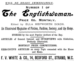 Celebrity Prints: Advertisement for 'The Englishwoman' magazine, 1895. Creator: Unknown