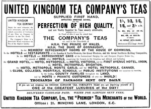 Royal Warrant Prints: Advertisement for the United Kingdom Tea Company, 1895. Creator: Unknown