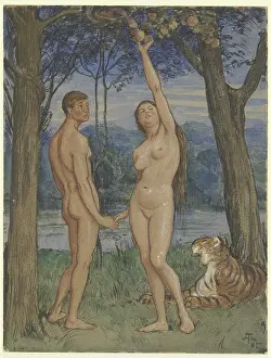 Action Prints: Adam and Eve, 1882. Creator: Hans Thoma