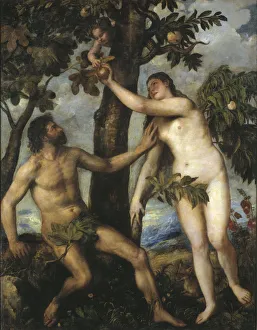 Expulsion From The Paradise Prints: Adam and Eve, c. 1550. Artist: Titian (1488-1576)
