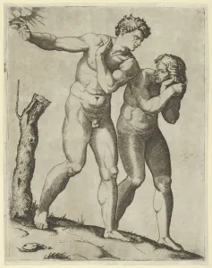 Expulsion Prints: Adam and Eve being expelled from paradise, ca. 1515-25. Creator: Marcantonio Raimondi